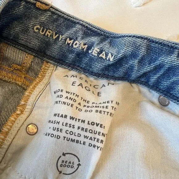 American Eagle Curvy Mom Ripped Stretch Jeans SIZE 0 - Picture 2 of 12